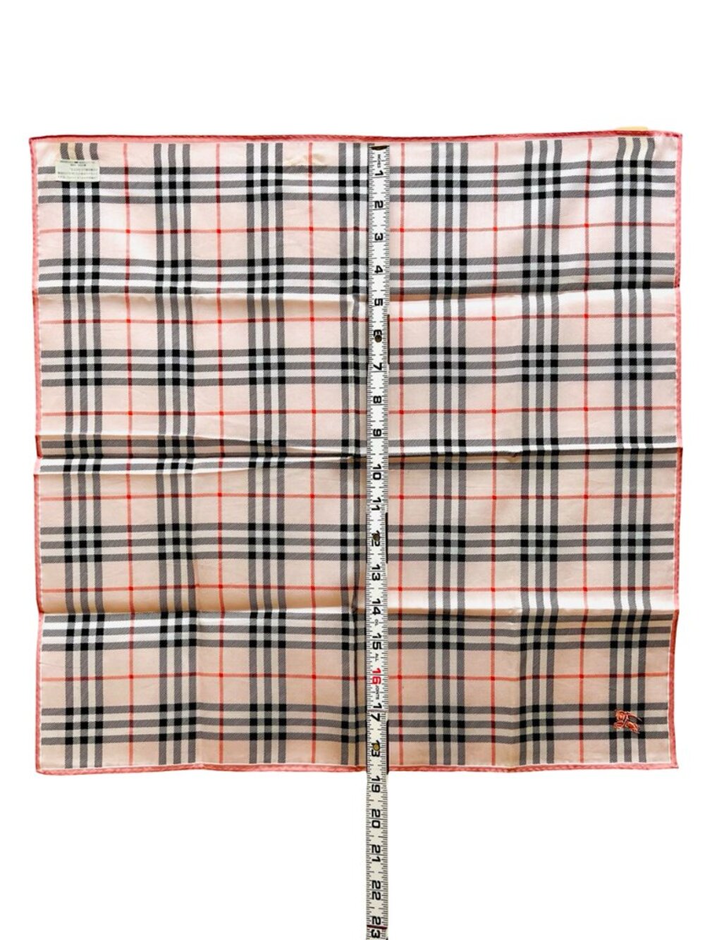 New- Burberrys mini scarves /neck-kerchief19.5"x19.5 Pink  gray black check (99) - Picture 9 of 10